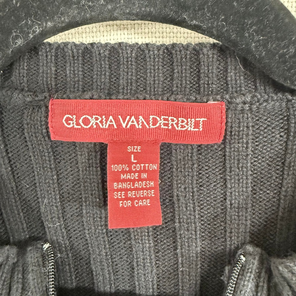 Gloria Vanderbilt Black Ribbed Quarter Zip Sweater Vest Womens Large Cotton - Picture 3 of 5
